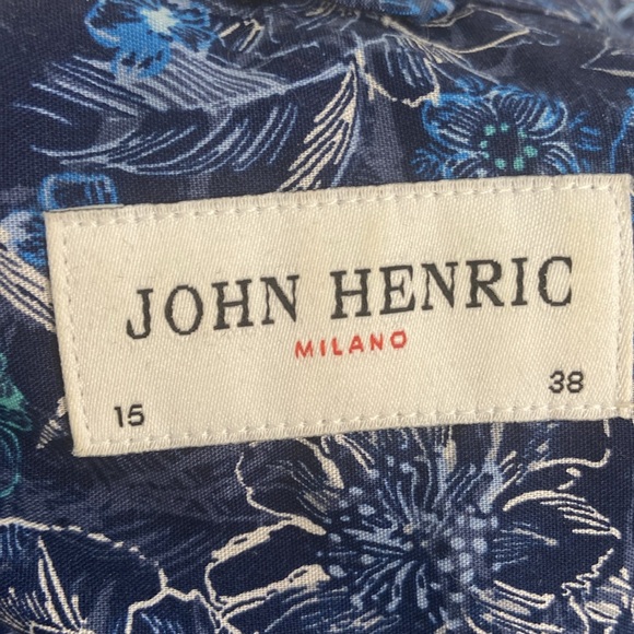 John Henric Men’s Blue Print Shirt Size 15 - Picture 5 of 7